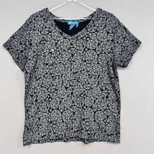 Fresh Produce Shirt Size 1X Navy Blue Paisley Print Art to Wear Cotton Tee
